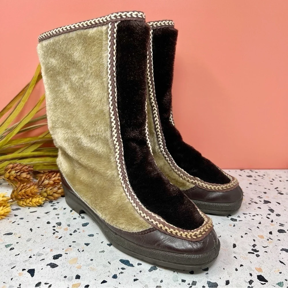 Vintage Apres Ski Faux Fur Cabin Boots Winter Lodge Women’s Snow Boots Sz 8